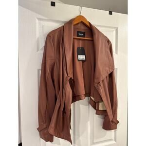 Ookie & Lala Drape Moto Faux Ponte Jacket in Luggage Color Size XL